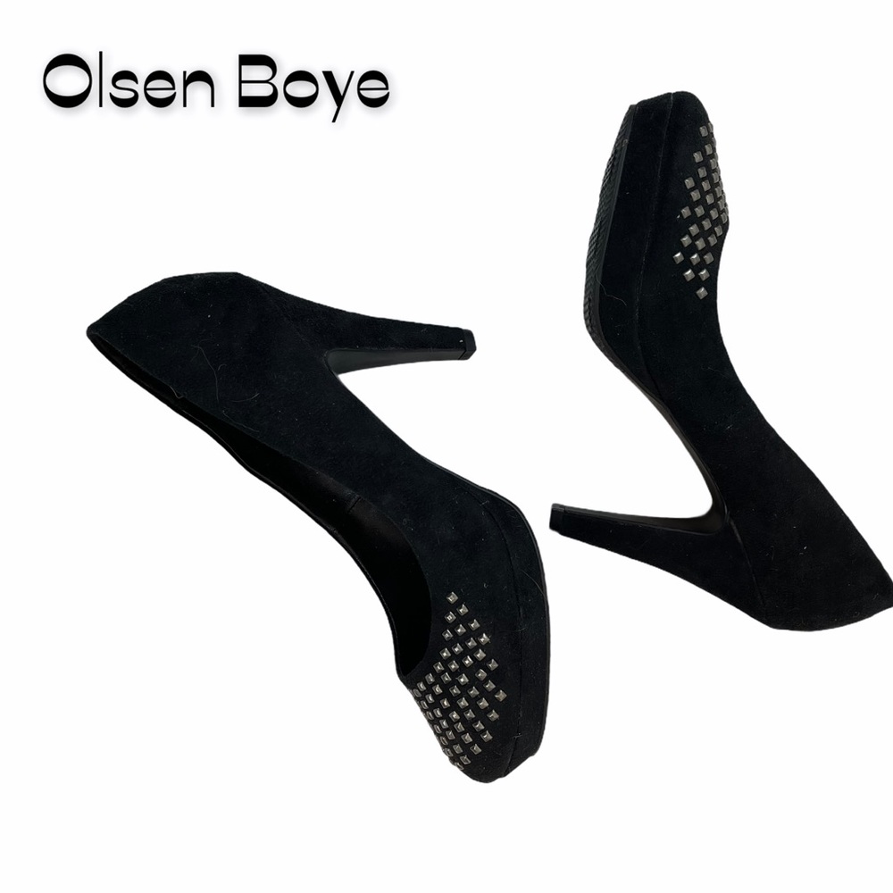 Olsenboye Vegan Black Suede Leather Studded Heels Size 8.5